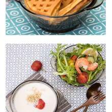 1pc 欧式圆形玻璃碗 耐热双耳沙拉/甜点/拉面/鸟巢碗 北欧茶色