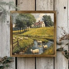 A Wood-Framed Sign Featuring A Country Sheep Grazing By The River Is Ideal For A Vintage Farmhouse-Style Wall Decoration, Perfect For A Bathroom, Kitchen Or Office. It Is An Ideal Gift For Family And Friends, The Size Is 7.87 Inches. Gifts Birthday Graduation - Multicolor - View 4