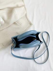 1 pieza Bolso de mano de mezclilla sólido para mujer, bolso de tela versátil rosa, bolso de hombro y bandolera de alta calidad de nicho