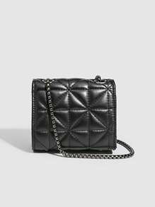 Unique Design Solid Color Mini Square Bag For Women, Commute & Daily Use, Quilted Chain Crossbody Bag - Black - View 4