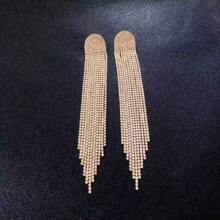 Bride Wedding Reception Highly Shiny Claw Chain Rhinestone Drop Tassel Crystal Dangle Earrings - Silver - View 4