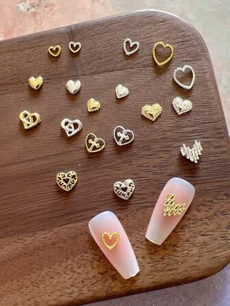 1 件装金属饰品美甲配件心形 3D 美甲装饰美甲用品指甲饰品美甲宝石