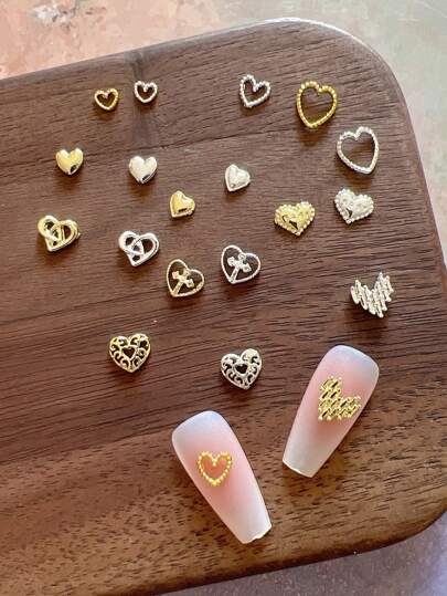 1 件装金属饰品美甲配件心形 3D 美甲装饰美甲用品指甲饰品美甲宝石