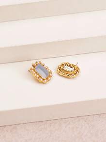 1 对优雅几何金属耳钉，配人造珍珠装饰，适合女性日常佩戴