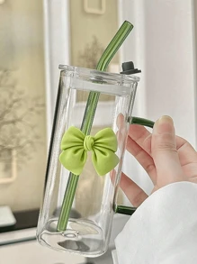 1 Stück (350ml/11,83 oz) quadratischer Glas-Becher mit Schleifenhenkel, klassische Tasse, Teeglas, Saftglas, Kaffeetasse, Milchglas, Wasserglas, Fruchtglas, Suppentasse, geeignet für Küche, Esszimmer, Party, Halloween, Gartenparty, Schulbedarf