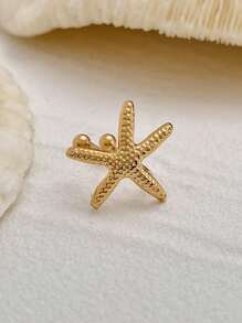 1pc Vintage Minimalist Fashionable Ocean Element Decor Earring Clip, Metal Gold Starfish, Shell, Sun, Moon, Flower Clip-On Earrings, Charming Jewelry Accessory For Women - Yellow Gold - View 8