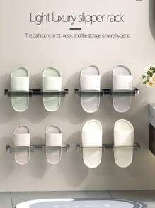 1pc Bathroom Non-Perforated Slipper Rack, Toiletries Storage, Shoe Organizer, Toilet Wall Mounted Drainage Rack