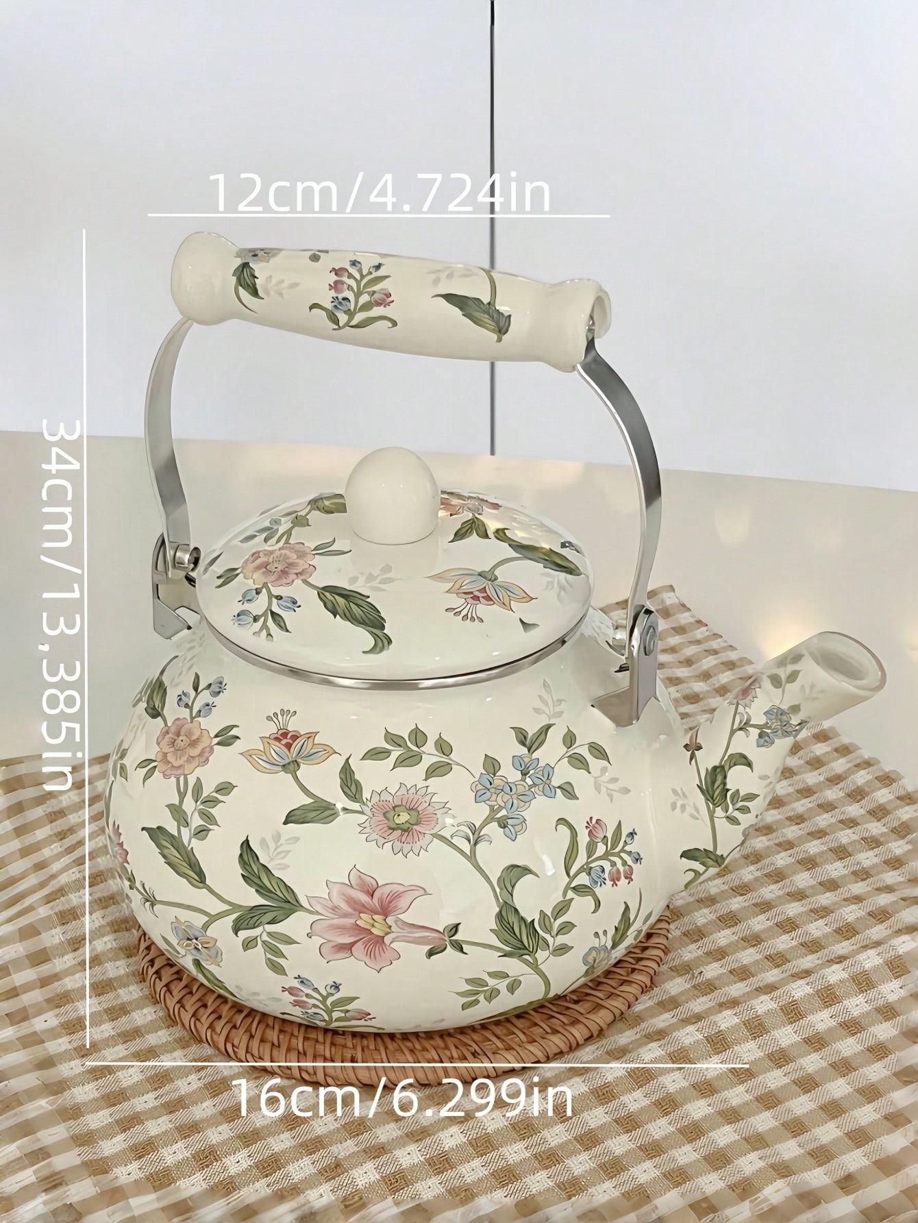 إبريق قهوة مطلي بالطلاء ومزخرف بطبعة الزهور 2000مل...