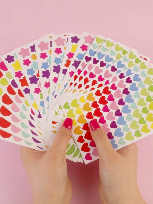 18pcs/Pack Round/Star/Heart Shaped Decorative Stickers For DIY Album, Water Bottle, Phone, Notebook