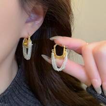 1 Pair Chain Tassel Earrings, 2025 New High-End Gradient Gold Silver Retro Statement Ear Clips