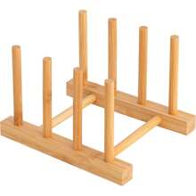 Estante multiusos de bambú, puede almacenar platos, tazones, tazas, libros, tapas de ollas, tablas de cortar, estante de secado, estante de escurrido, estante de almacenamiento, adecuado para gabinetes de cocina (mantener seco) - Marrón - Ver 9