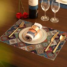 Boho Placemats Set Of 4/2 Pcs Bohemian Carpet Vintage Orange Grey Floral Linen Washable Kitchen Dining Table Mats Stain Heat-Resistant Desktop Decor Place Mats For Home Party Indoor 12x18 In