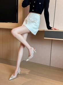 Tacones de tacón medio con apertura en la espalda, moda sexy y casual para mujer