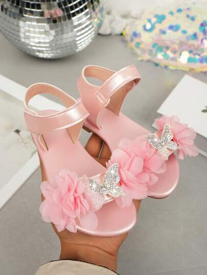 1 Pair Girls' Summer Flat Sandals, Large Bow Design Soft Bottom Casual Beach Shoes, Fashionable Pink Princess Shoes