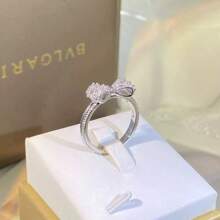 1pc Elegant Minimalist Rhinestone Bow Ring For Women, Daily Wear - Silver - View 3
