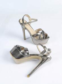 14cm Super High Heel Platform Sandals, Waterproof Peep Toe Stilettos, Women Gray Fashion Show Shoes