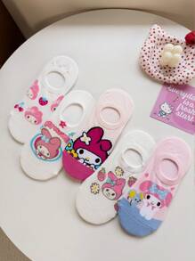 Sanrio Melody,‌,‌ ,,,Badtz-Maru,, 5 Pairs Women And Men's/Couple Boat Socks, Personalized, Funny, Happy,Colorful, Creative Anime Cartoon Design, Holiday Gift, Comfortable And Breathable, Improve Family Atmosphere, Fashionable And Suitable For Both Men And Women. Interesting Socks, Crazy, Anime, Multi-Color Socks Without Cardboard - Multicolor - View 2