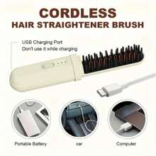 1 lisseur et friseur portable à double usage, peigne électrique ionique rechargeable USB, charge anti-brûlure, convient pour les voyages, cadeau idéal pour les femmes 2000mAh