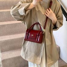 New Autumn And Winter Solid Color Handbag Niche Design Fashionable Letter Versatile Crossbody Bag Classic Atmospheric Adjustable Shoulder Strap Shoulder Bag Suitable For Dating, Going Out Shopping And Commuting. - Burgundy - View 4