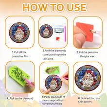 8pcs/Set DIY Christmas Diamond Painting Coasters With Holder Anti Slip Wood Diamond Art Painting Christmas Coasters Crystal Rhinestones Diamond Art Christmas Coasters For Adults - Multicolor - View 12