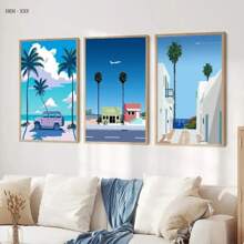 1pc Japan Beach City Summer Hiroshi Nagai Vaporwave Prints Posters Wandkunst Canvas Schilderij Nordic Wandfoto's Woonkamer Decor Geen Lijst