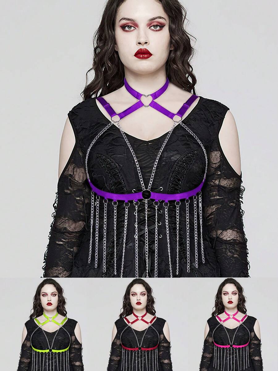 Gothic Punk Body Harness Bra For Women Sexy Lingerie Breast Hollow Cage Bra Harness Cupless Strappy Bralette Elastic Cage Harness Belly Belts Party Dance Rave Accessories Plus Size - Multicolor - View 1
