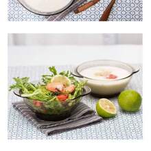 1pc 欧式圆形玻璃碗 耐热双耳沙拉/甜点/拉面/鸟巢碗 北欧茶色