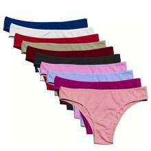Kit With 5 Adult Cotton Thong Panties Plain Cotton With Bias Elastic - Multicolor - View 2