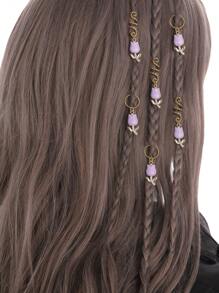 6件套万圣节装饰男女合金花朵吊坠假发头饰散头饰辫子发扣街头甜美酷辣妹风格头饰个性时尚朋克街拍辫子头饰 - 彩色 - 查看 1