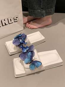 Sandales plates de plage à fleurs pavées pour femmes, confortables, antidérapantes, pour porter à l'extérieur/à la maison