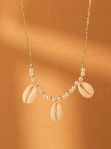 1pc Versatile Boho Style Faux Pearl & Seashell Pendant Necklace, Suitable For Men & Women Everyday Wear, Gorgeous Beach Jewelry Gift - Multicolor - View 6