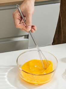 1 Pc 11-Inch Stainless Steel Whisk - Hand-Held, Manual Mixer For Eggs And Cream, Food Safe, Suitable For Indoor/Outdoor Baking. 1 Pc Stainless Steel Bowl, Gold/Silver, Kitchen Use, Suitable For Washing Fruits & Vegetables, Serving Food, Preparing Salads And More, Rounded Flat Bottom - Multicolor - View 7