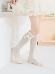[2 Pairs] Girls Kids Knee High Socks, Spring/Summer Thin Knit Pure Cotton Lace Bow Tulle Breathable Moisture Wicking Mid-Calf Stockings, Student Children Lolita Socks, Versatile New Arrival