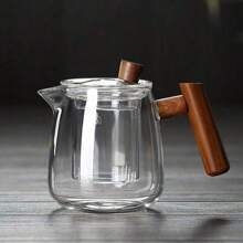 1pc Heat-Resistant High Borosilicate Glass Teapot - 500ml With Wooden Handle, Stove & Electric Ceramic Cooker Safe, Ideal For Tea Brewing