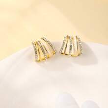 1 paire de boucles d'oreilles géométriques en forme de C avec incrustation de pierre d'œil de chat, accessoire polyvalent pour le quotidien et les fêtes