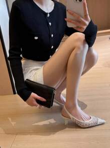 Tacones de tacón medio con apertura en la espalda, moda sexy y casual para mujer