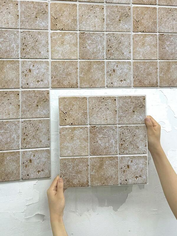 COMMOMY 1 pieza/10 piezas/20 piezas Pegatinas de azulejos 3D mate, azulejos autoadhesivos para la pared, pegatinas de pared en rejilla marrón, azulejos adhesivos para salpicaduras de cocina, azulejos 3D impermeables para baño, decoración de pared para el hogar