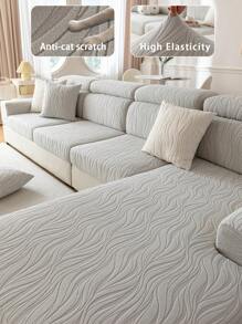 1pc Plush Sherpa Jacquard Anti-Slip Sofa Seat Cushion Cover, Soft & Skin-Friendly, Modern Minimalist Style, Pet-Friendly, Scratch-Resistant, Fits L-Shaped Combination Sofa & 1/2/3/4 Seat Sofa (Sold Individually) - Light Grey - View 1