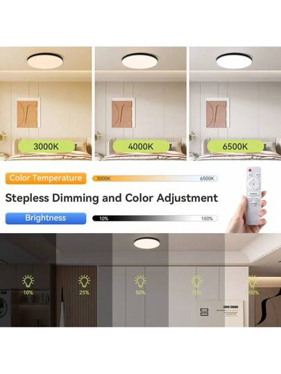 CANMEIJIA LED Ceiling Lights, Moderne Flush Mount Lights Bedroom, Dimmable Remote Control Lamps Living Room, Kitchen, Children's Hallway, Garage, Adjustable Temperatures, 220V view 2