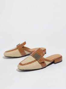 Giày Mules Color-Block Xuân 2025 cho nữ - Giày bệt mũi kín, mũi tròn thoải mái với khóa cài màu vàng cho phong cách thường ngày sang trọng - màu nâu - Xem 6