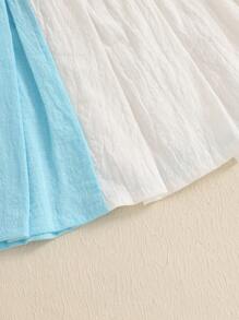 Fashion-Forward Toddler Baby Girl Summer Outfit: Contrast Color Button Down V Neck Sleeveless Tops  Pleated Skirt 2 Pcs Set - Get Ready For Sunshine