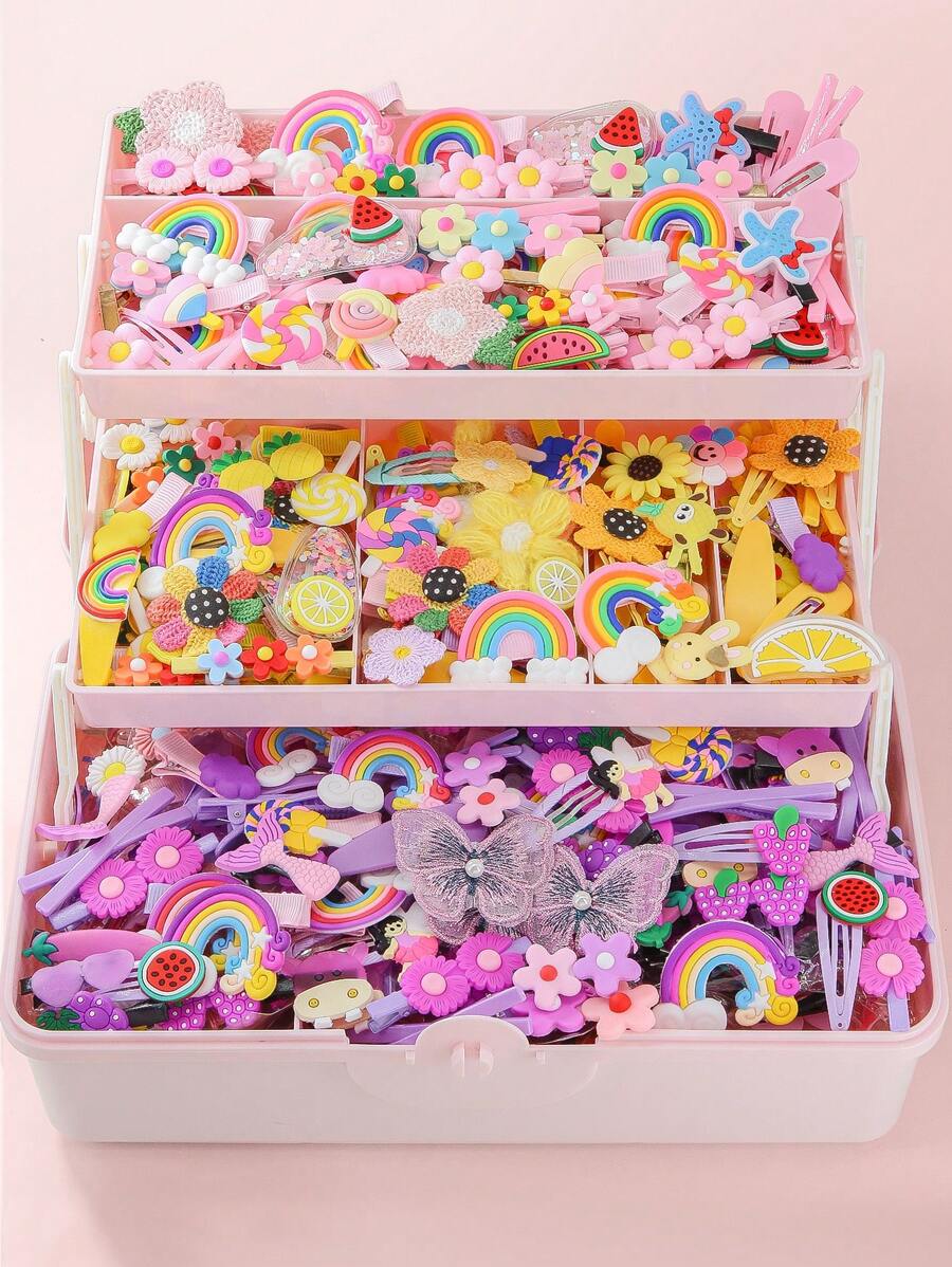 42pcs Girls Butterfly, Fruit, Animal, Cartoon, Flower, Rainbow Random Style Hair Clips, Simple Bangs Hairpins, Everyday Use & Gift - Multicolor - View 1