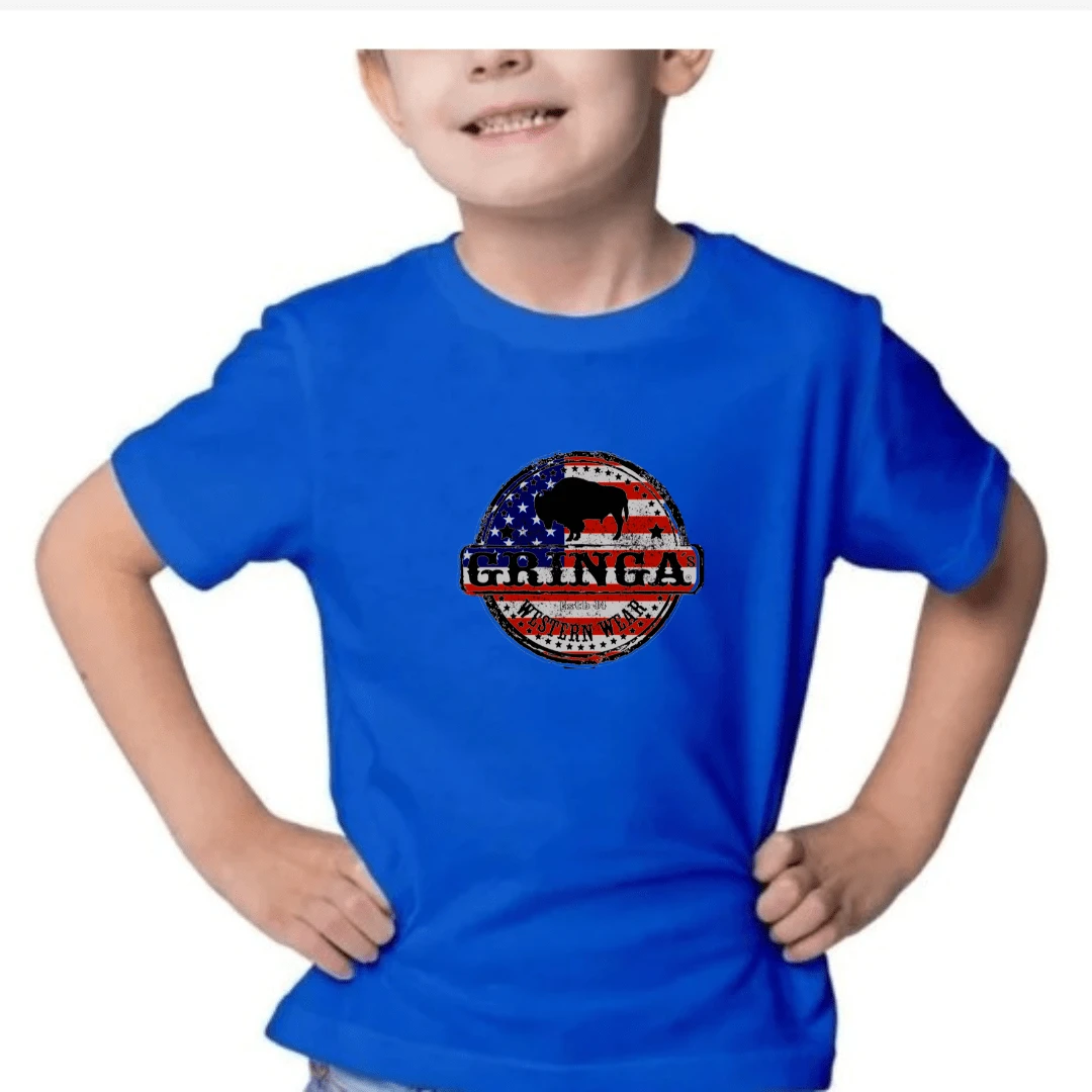 Camiseta Infantil Juvenil Unissex Texas USA Gringa Moda Country Cowboy|Festa Junina - Azul Royal - Visão 1