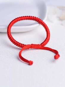 1 pieza Brazalete de cuerda roja y negra con nudo encantado, brazalete tejido para niños