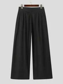 INCERUN Fashion Men High Waist Zipper Wrap Pleated Palazzo Culotte Long Pants Holiday Party Casual Loose Wide Leg Trousers Bottoms - 黑色 - 查看 3