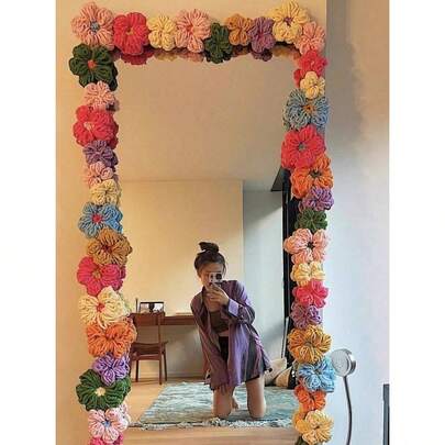 50 bông hoa Pom Pom móc thủ công 4cm, Bộ đồ thủ công trang trí gương, Hoa dệt tay sáng tạo cho quần áo, Ô, Rèm, Ống điều hòa, Miếng vá, Quà tặng ngày lễ tình nhân (Màu ngẫu nhiên)