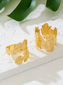 2pcs/Set Fresh Minimalist Summer Beach Style Leaf Shape Rings For Women - Yellow Gold - View 4