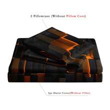 3pcs Quilt Doona Duvet Cover Bedding Set Geometric Grid Checked Plaid Printed, Ultra Soft & Comfortable, For Bedroom, Guest Room (1*Duvet Cover + 2*Pillowcase, Without Comforter & Pillow) - Orange Grid - 查看 5