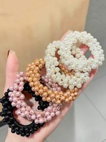 5pcs Women Elegant Simple Fashion Versatile High Elastic Faux Pearl Hair Scrunchies, Suitable For Daily Use, Home, School, Beach, Work, Party, Holiday, Birthday, Back To School, New Year, Valentine's Day, Mother's Day Gift, All Seasons - Multicolor - View 1