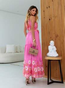 Steve Store Women's Fashion Long Dress With Lined Removable Viscose Fabric Band One Size - hoa hồng - Xem 3